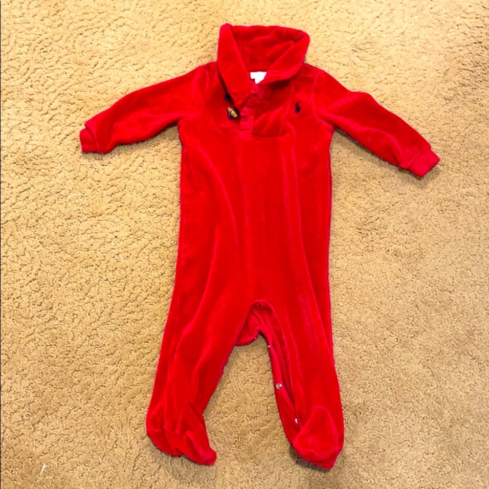 Ralph Lauren red velour onesie